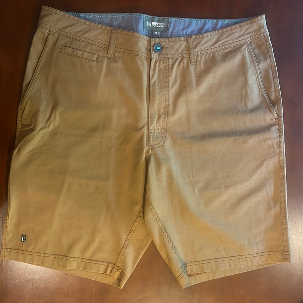 Linksoul Men's Flat Front Shorts in Khaki Brown Size 36